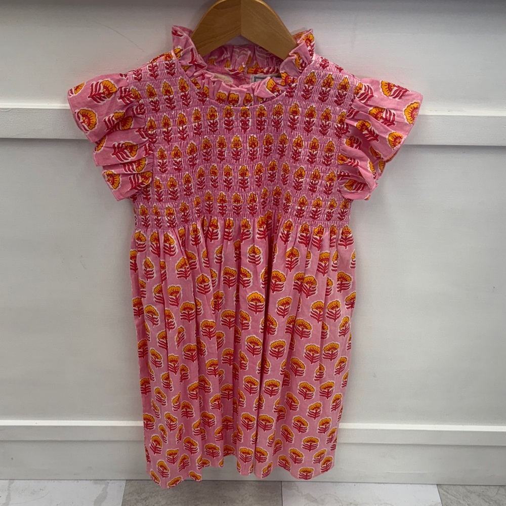 Charming Pink and Orange Kids Dress with Ruffles